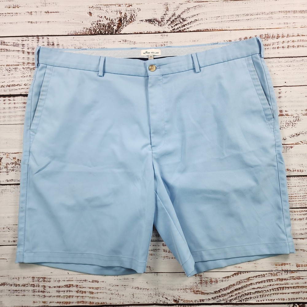 Peter Millar Salem High Drape Performance Golf Shorts Men's 42 Light Blue